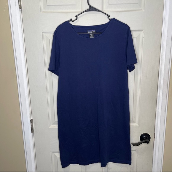 Patagonia Women’s Navy Blue T Shirt Dress Knee Length Sz L - Picture 1 of 6